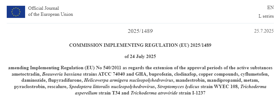 EU Renews Pesticide Approvals: 18 Active Substances Granted Extensions, Clarifying Market Timelines